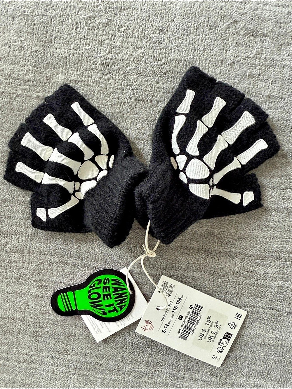 H&M Kids Skeleton Print Fingerless Gloves NWT